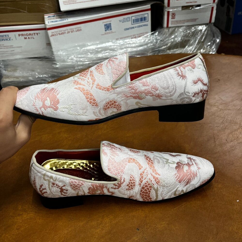 Santimon Men's US 7‎ - 12.5 Pink Casual Embroidery Smoking Loafers Dress Shoes - Picture 8 of 12
